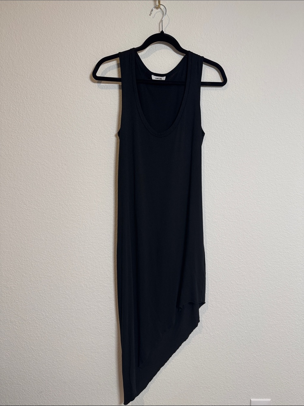 Helmut Lang Black Cotton Asymmetrical Laganlook Tank Dress